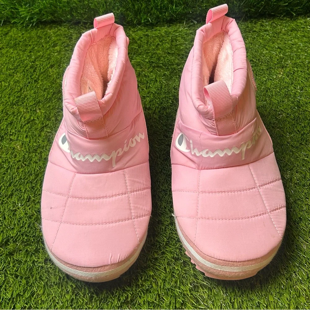 Champion Rally Bootie‎ Kids 7Y Pink Candy Chalk White Quilted Faux Fur CP100350Y